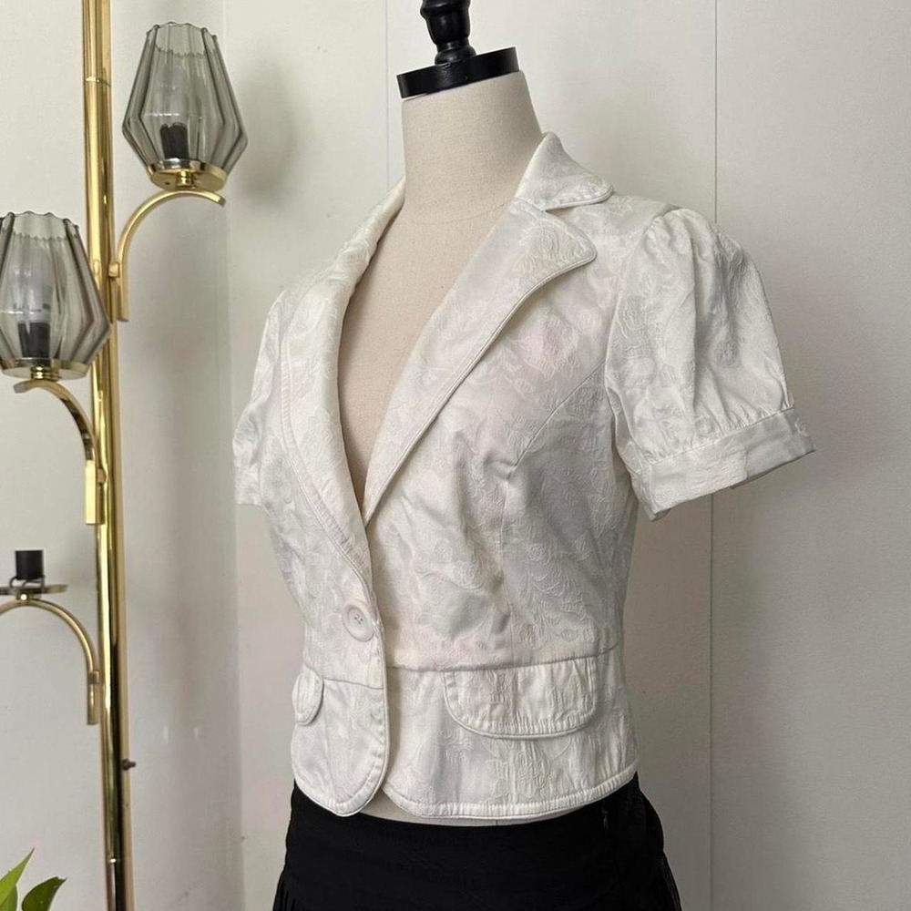 Vintage Forever 21 White Floral Rose Short Sleeve Blazer Top Coquette Large